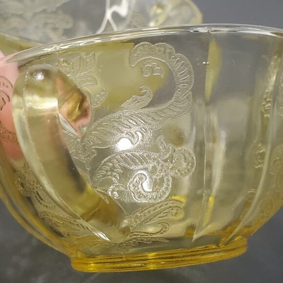 FEDERAL MADRID AMBER YELLOW DEPRESSION GLASS 4 3/4" Soup Bowl Handles, Set of 2 - Picture 5 of 8